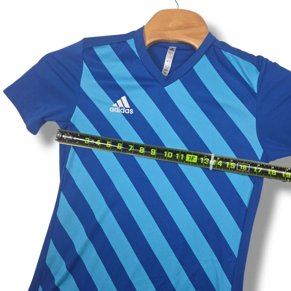 Adidas‎ Entrada 22 Soccer Jersey Mens Small Blue Striped Aeroready Graphic Shirt